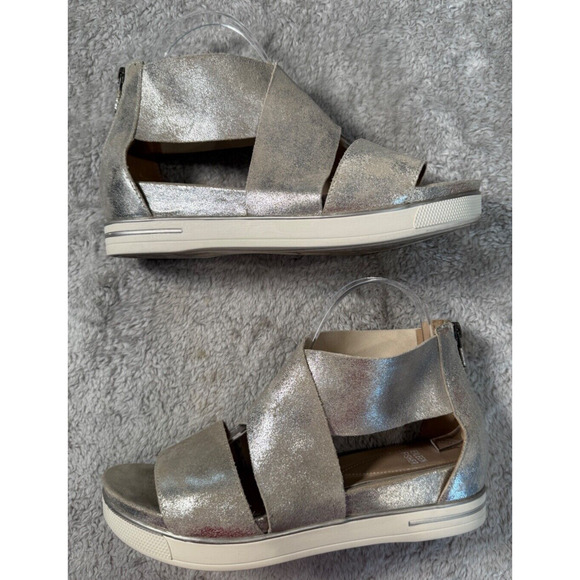 Eileen Fisher Sport Platinum Glitter Gold Suede Hidden Wedge Sandals Size 9 - Picture 3 of 7